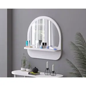 Tarz Design 58 Cm Oval Raflı Beyaz Antre Hol Koridor Duvar Salon Mutfak Banyo Ofis Makyaj Aynası