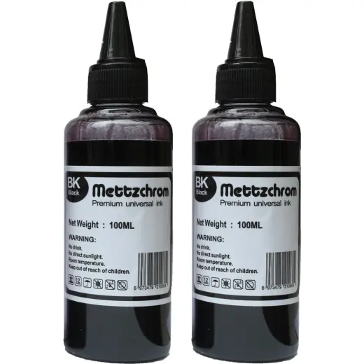 Mettzchrom Orjinal Ecotank Mürekkebi 200ML Ecotank Canon Hp Epson Uyumlu Siyah (Black) Renk 2X100ML Mürekkep