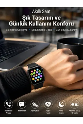 Bluetooth Arama, Akıllı Bildirimler ve Günlük Sağlık Takibi Sunan Şık Tasarımlı Akıllı Saat