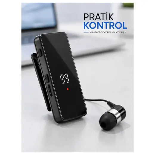 Masa Dostu Taşınabilir Bluetooth Kulaklık Dijital Göstergeli Klipsli Tek Kulaklıklı Kompakt Cihaz Tdms-07