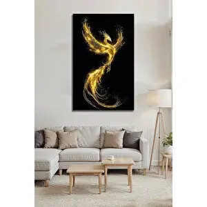 Mgi Design Altın Işıltılı Anka Kuşu Cam Tablo Siyah Gold Lüks Dekoratif Modern Salon Ofis Tablosu Temperli Cam | Hayvan Figürlü Dekoratif Duvar Tablosu, Salon, Ofis Ve Çalışma Alanı Dekoru, 72x46 cm