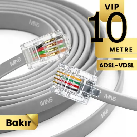 Mn6 MN202F Telefon Hat Kablosu 10 Metre Bakır İletken-Diş Mekan Uyumlu Adsl Vdsl Modem Uyumlu DSL Kablo Flat 4'Lü