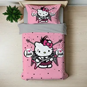 Hello Kitty Temalı Baskılı Tek Kişilik Nevresim Takımı