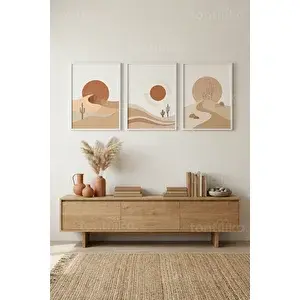 Tontilika Modern Bohem Çöl Manzaraları 3’lü Ahşap Çerçeveli Tablo Seti 50 x 70 cm