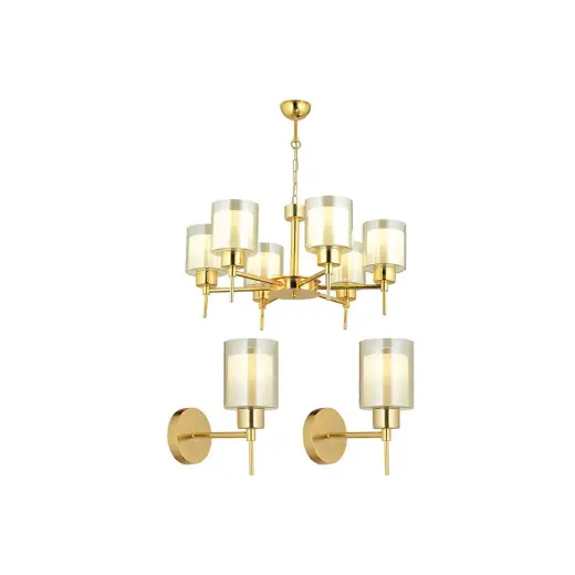 Apliqa Cemre 6 Lı Gold Modern Tasarım Yatak Odası Salon Avize-aplik Seti 3 Parça Avize-aplik Seti Seti