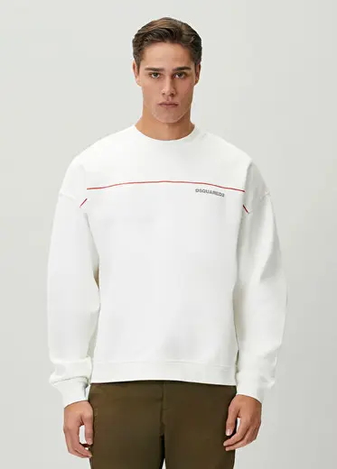 Beyaz Logo Baskılı Sweatshirt