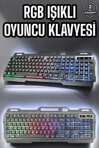 Led Işıklı Oyuncu Klavye Usb Girişli RGB Işıklı Q Klavye Mouse Hediyeli - Lisinya