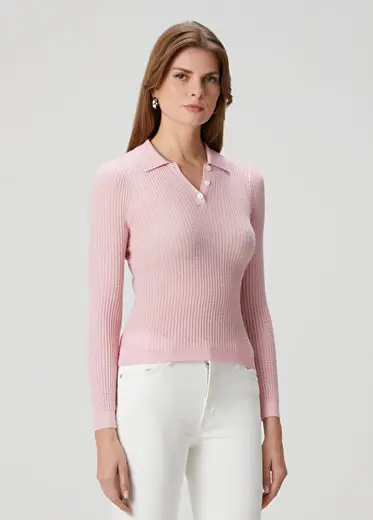 Pembe Kaşmir Polo Triko