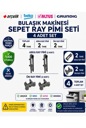ARÇELİK - 6251 ES Bulaşık Makinesi Sepet Ray Pimi Seti (2 Ön + 2 Arka / 4 Adet)
