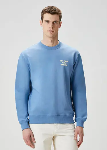 Mavi Slogan Nakışlı Sweatshirt