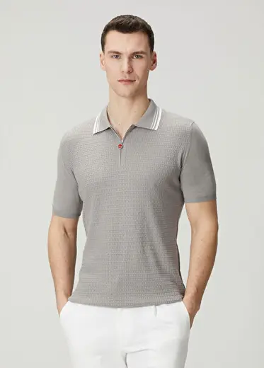 Beyaz Gri Polo Yaka T-shirt