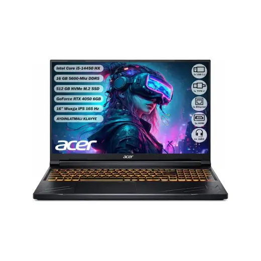 Acer Nitro ANV16-71 I5-14450HX 16 GB 512 SSD Rtx 4050-6 GB 16" Wuxga IPS 165 Hz Freedos
