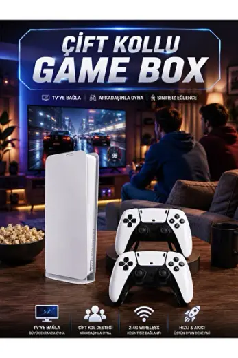 3D Çift Oyun Kollu 4K HD Ekran Nostaljik 20.000 Oyunlu Beyaz Game Box