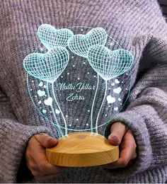 Doğum Günü Hediyesi, Sevgiliye, Arkadaşa İsimli Doğum Günü Hediyesi, Kişiye Özel Balon Kalpler Kişiye Özel 3D Led Lamba 5