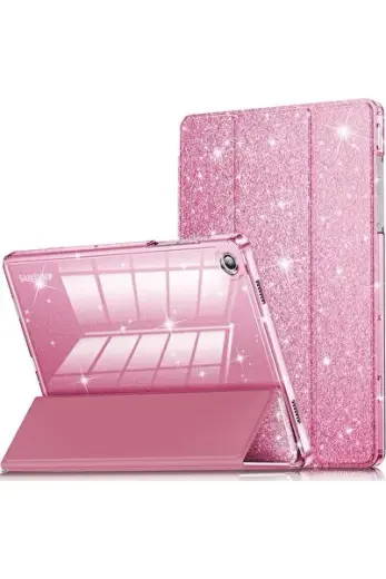 Samsung Galaxy Tab A11/A9 8.7 inç Uyumlu Kılıf Simli Işıltılı Parlak Standlı Flip Cover Glitter Case