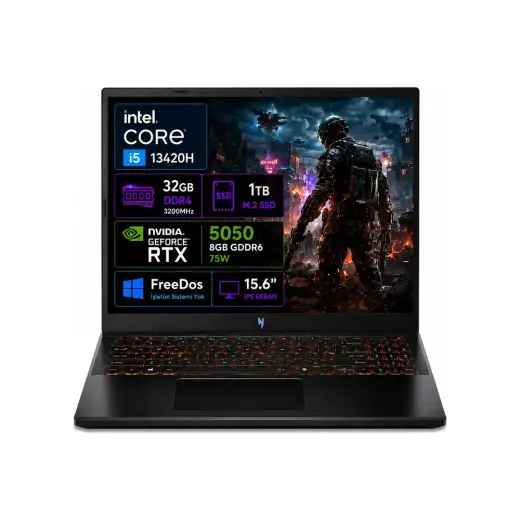 Acer nitro V 15 ANV15-52-03 Intel Core i5-13420H 32 GB RAM 1 TB SSD RTX5050-8 GB 75W 15.6" 165Hz FHD Freedos NH.QZ7EY.003-03