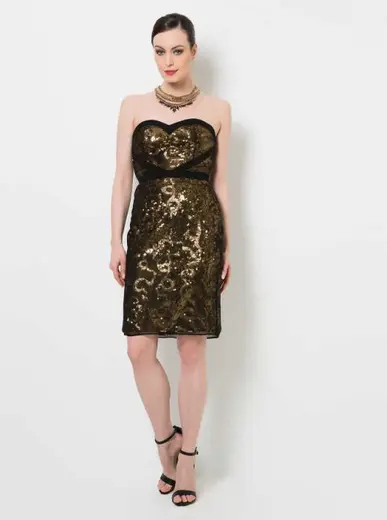 Straplez Elbise Gold