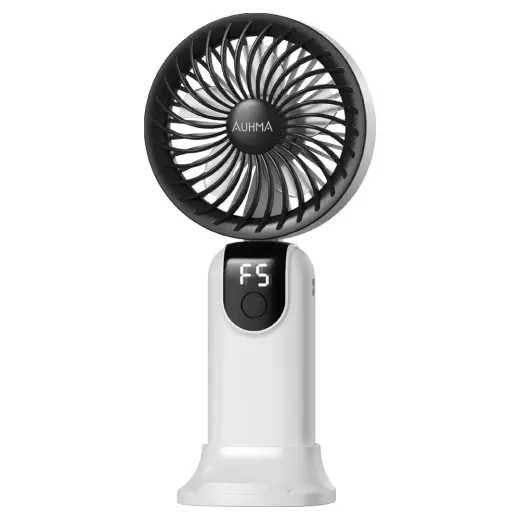 Robeve AUFN19 5 Kademeli Güçlü El Fanı Mini Fan – Şarjlı Taşınabilir Mini Vantilatör, Dijital Ekranlı, Sessiz Çalışma, Uzun Pil Ömrü, Masaüstü & El Tipi Kullanım