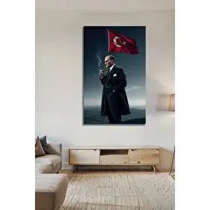 Mgi Design Lüks Atatürk Ay Yıldız Bayraklı Özel Tasarım Dekoratif Modern Cam Tablo | Atatürk Temalı Dekoratif Duvar Tablosu, Salon, Ofis Ve Çalışma Alanı Dekoru, 30x45 cm