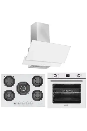 ve AFM TECH Markalı / Via 5 Gözlü 1'WOK Beyaz Ankastre Set ( 22 386 + FM7701 + FM3301 )