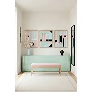 Tontilika Modern Pastel Geometrik Uyum 3’lü Ahşap Çerçeveli Tablo Seti 50 x 70 cm