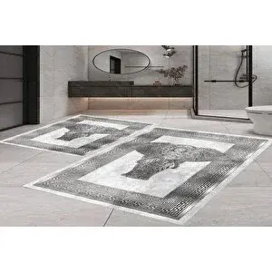 Vivense Di̇ji̇tal Baski, Kaymaz Taban İki̇li̇ Banyo Paspasi 100x60 + 60x50 Cm Rvg5-lna0020