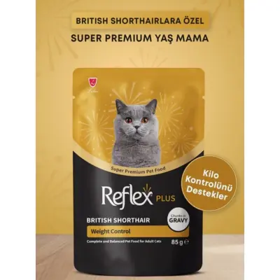 Reflex Plus British Shorthair Kilo Kontrolü Destekleyici Sos İçinde Parça Yetişkin Kedi Konservesi 8