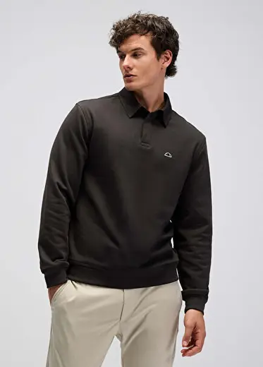 Haki Polo Yaka Uzun Kollu Erkek Sweatshirt EM607-KH