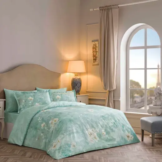 Linens Seine Pamuk Saten Nevresim Takımı Çift Kişilik Turkuaz