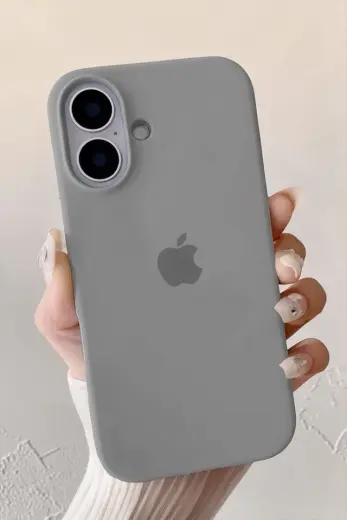 Iphone 16 Uyumlu Kılıf Logolu Lansman Soft Yumuşak Içi Kadife Silikon Kapak Gri