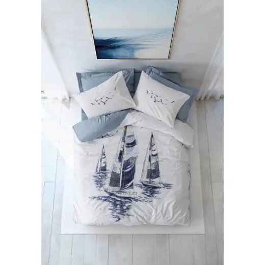 Cotton Box Maritime Çift Kişilik Nevresim Takımı Skipper Indigo