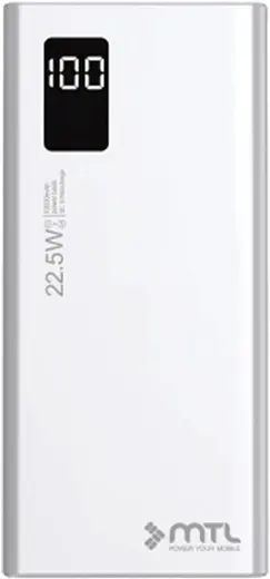 MTL 30000 mAh 22.5W Turbo Şarj Dahili Kablolu LED Göstergeli PD ve QC 3.0 Powerbank MT4530 Beyaz ile uyumlu