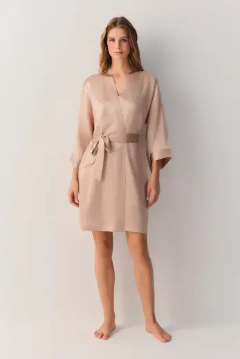 Gül Rengi Silky İpek Kısa Sabahlık