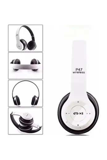 P47 Bluetooth 5.0 Kulak Üstü Kulaklık Katlanabilir Kablosuz Spor Kulaklık (Beyaz)