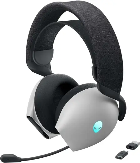 Alienware Üç Modlu Kablosuz Oyuncu Kulaklığı AW725H – Beyaz – 545-BBFV Dolby Atmos, AI gürültü bastırma, AlienFX-RGB, Tri-Mode bağlantısı, 55 saat pil ömrü Lunar Light