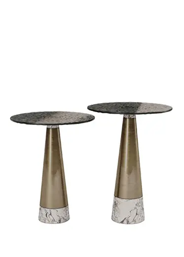 Mawe Brass Mermer ve Metal Detaylı 2'li Yan Sehpa Seti