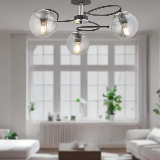 Apliqa Rodonit 3lü Siyah Krom Füme Camlı Modern Sarkıt Genç Odası Yatak Odası Retro Salon Avize
