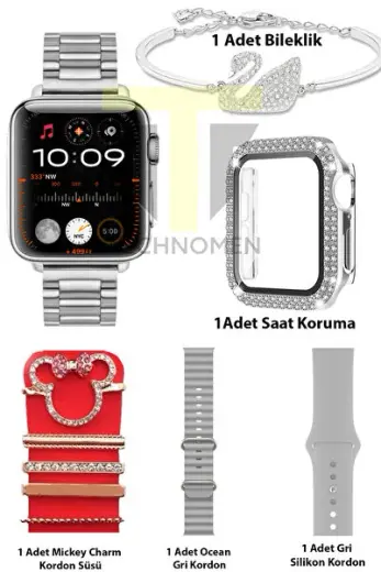 G Mini Plus Rose Gold Smart Watch 41 Mm 3 Kordon Mickey Charm Bileklik Hediyeli Akıllı Saat