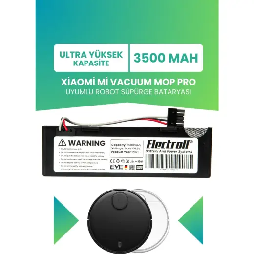 Electroll Xiaomi Mi Vacuum Mop Pro Stytj02ym Uyumlu Batarya (ULTRA YÜKSEK KAPASİTE) 3500 mah Kutulu Pil