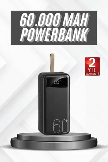 60.000 mAh 4 Çıkışlı Dijital Göstergeli Hızlı Şarj Powerbank