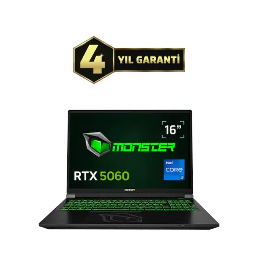 Monster Tulpar T6 V3.3.5 i7-13700HX 32 GB 1 TB SSD 8 GB RTX5060 16" W11H Dizüstü Bilgisayar