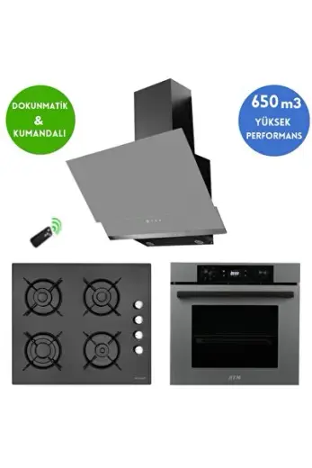 ve AFM TECH Marka /LU Antrasit-Gri Dijital Ankastre Set (12 225 Siyah + FM7710 + FM3409)