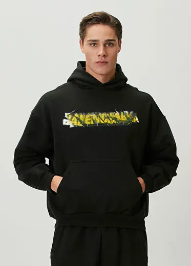 Siyah Kapüşonlu Sweatshirt