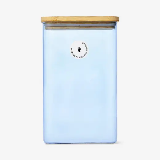 Flying Tiger Copenhagen Bambu Kapaklı Mavi Cam Saklama Kabı 1,7 L