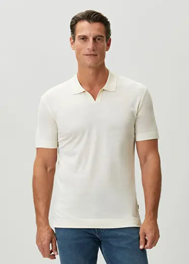 Beyaz Polo Yaka Yün T-shirt