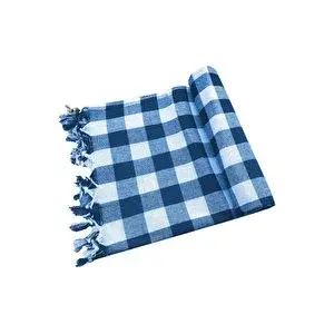 Mira Home 150x150 Cm Kareli Yer Sofra Bezi Piknik Masa Örtüsü Saçaklı Mavi