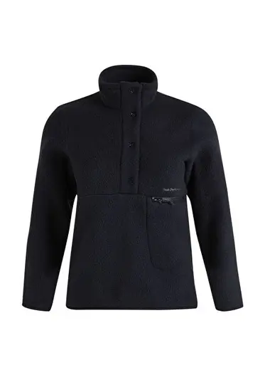 Snap T-neck Siyah Dik Yaka Kadın Polar