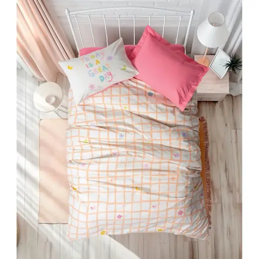 Cotton Box Genç Odası Tek Kişilik Lastikli Çarşaflı Nevresim Takımı Jours Pembe