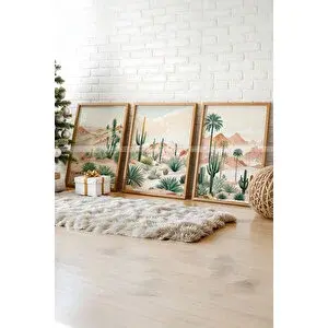 Tontilika Bohem Çöl Manzarası 3 Parçalı Ahşap Çerçeveli Tablo Seti 21x30 cm
