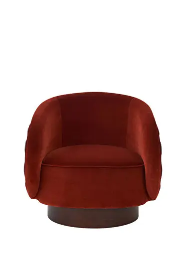 Cozy Masif Ahşap El Oyması Tarçın Kadife Tekli Koltuk